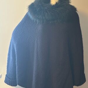 Michael Kors Black Wool blend Poncho/Cape with Faux Fur Collar